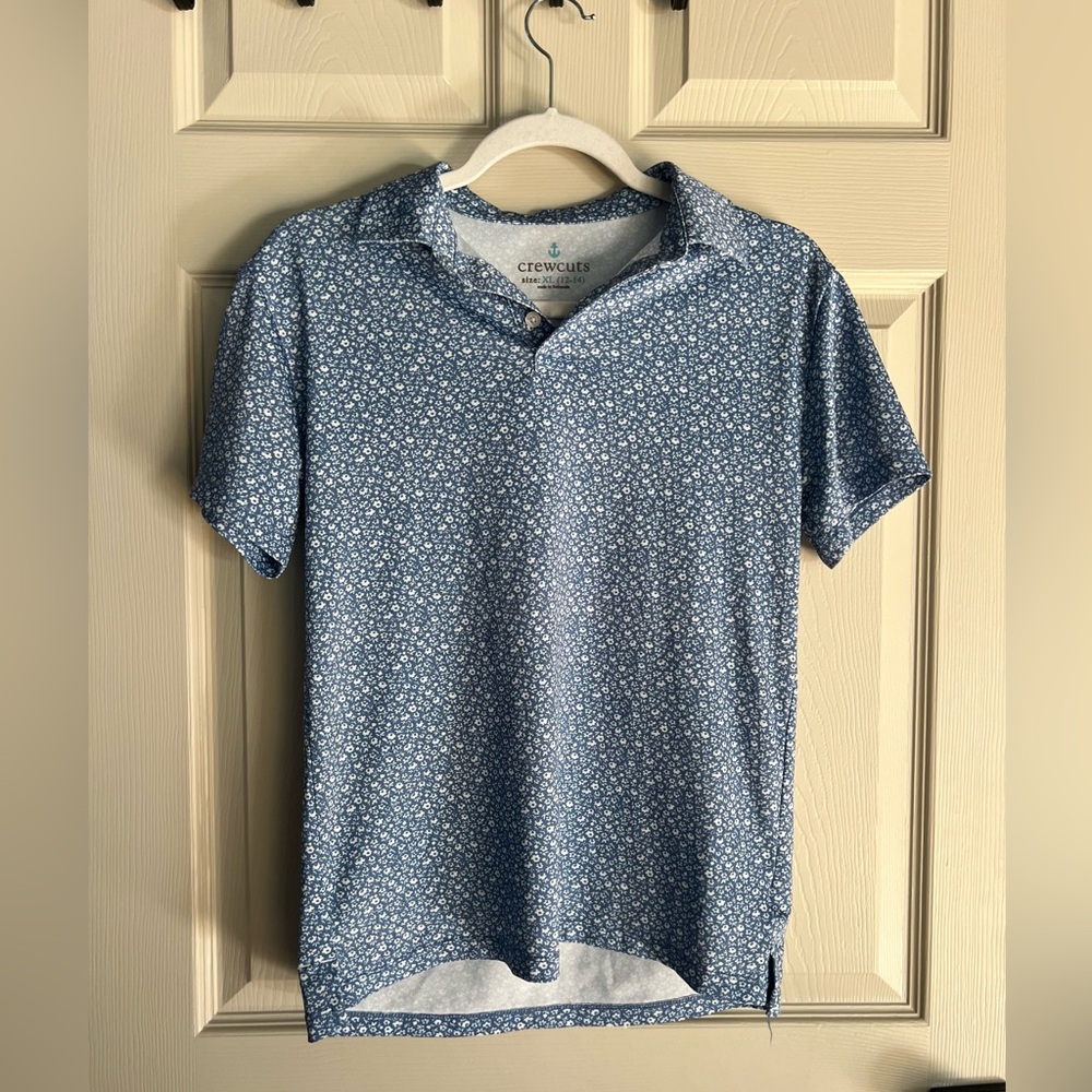 💰⬇️ CLOSET CLEAROUT Crewcuts Boys Blue Floral Polo Shirt – Size XL (12–14)